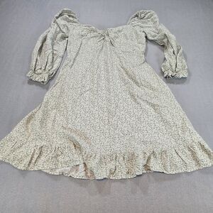 Hollister Green Floral Smocked Midi Dress Puff Sleeve Cottagecore Size L